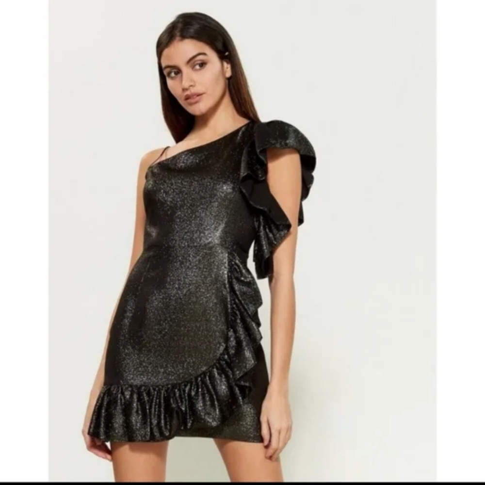 Sandro Effie metallic ruffle dress